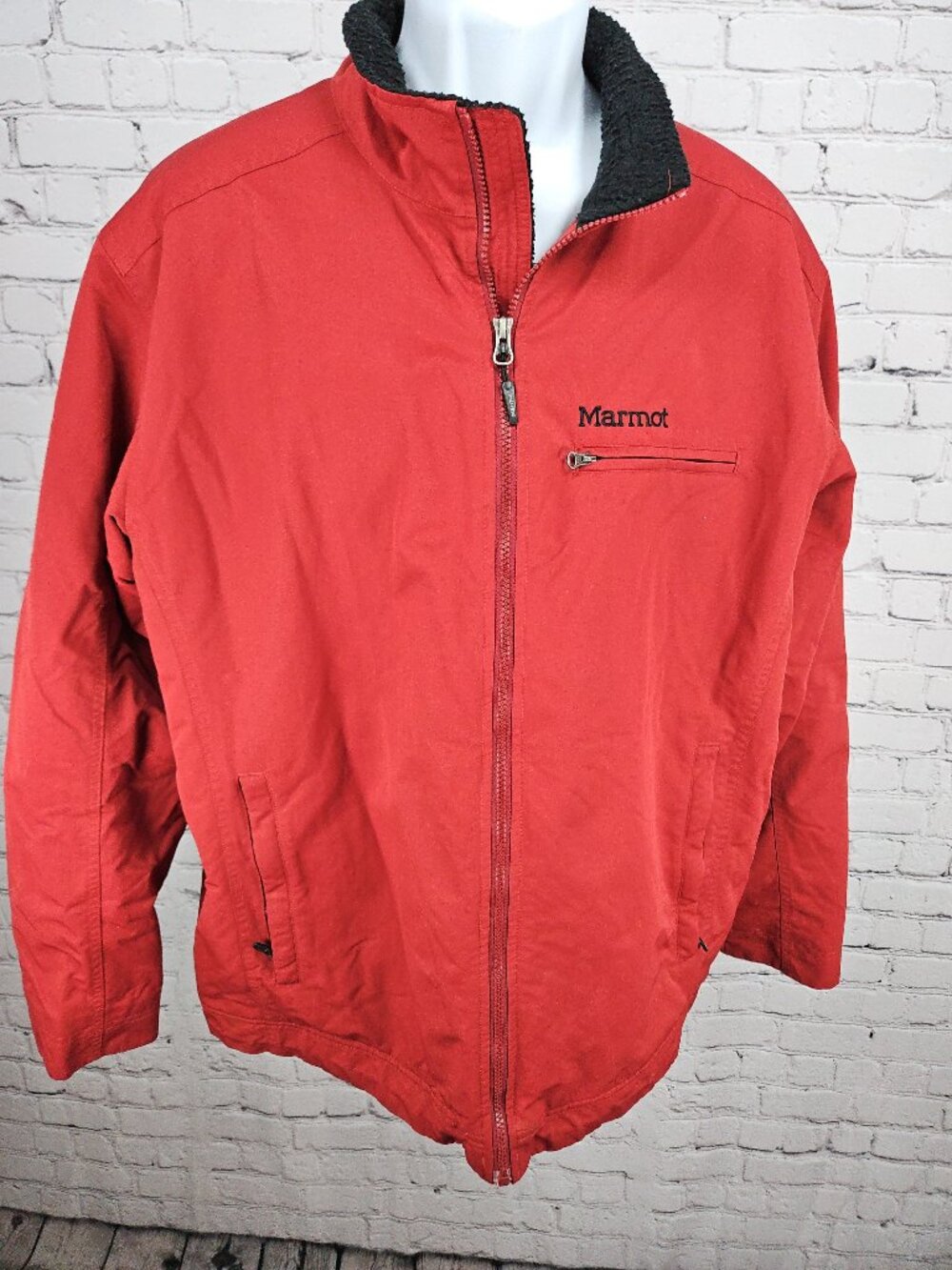 Marmot Red Nylon Sherpa Fleece Lined Insulated Full Zip Jacket Men's XL
